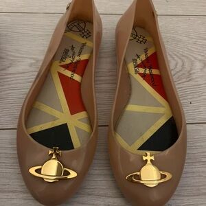 Vivienne Westwood Tan Flats with Gold Orb Accent